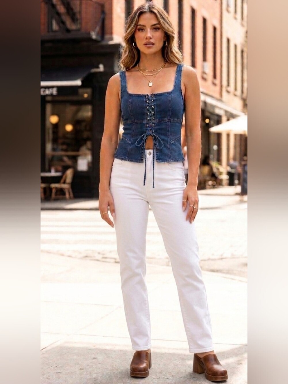 Blue Blush Denim Lace Up Corset Bustier Top Blue Size Medium Boho